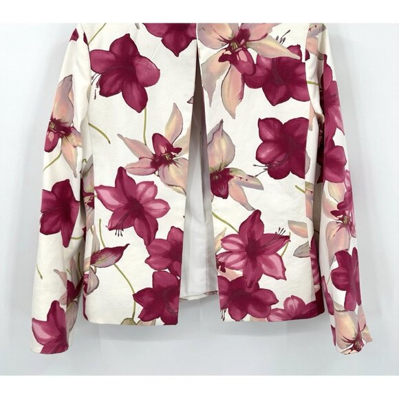 AUSTIN REED jacket blazer floral cotton stretch poplin open front colorful 8 - Picture 3 of 6